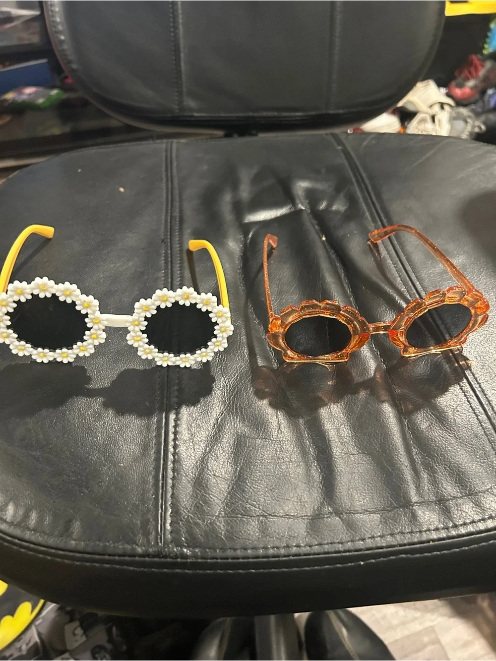 Kids Floral Daisy and Glitter Flower Sunglasses Set - White & Orange